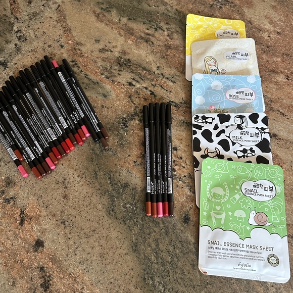 Other - Assorted Lip Liners and Snail Essence Mask Sheets